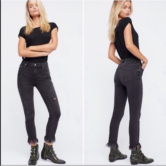 Free People Great Heights Distressed Raw Edge Frayed Busted Knee Skinny Jeans - Picture 1 of 9